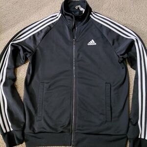 Adidas 3 Stripe Old School Black Athletic Zip Up Jacket Mens Small